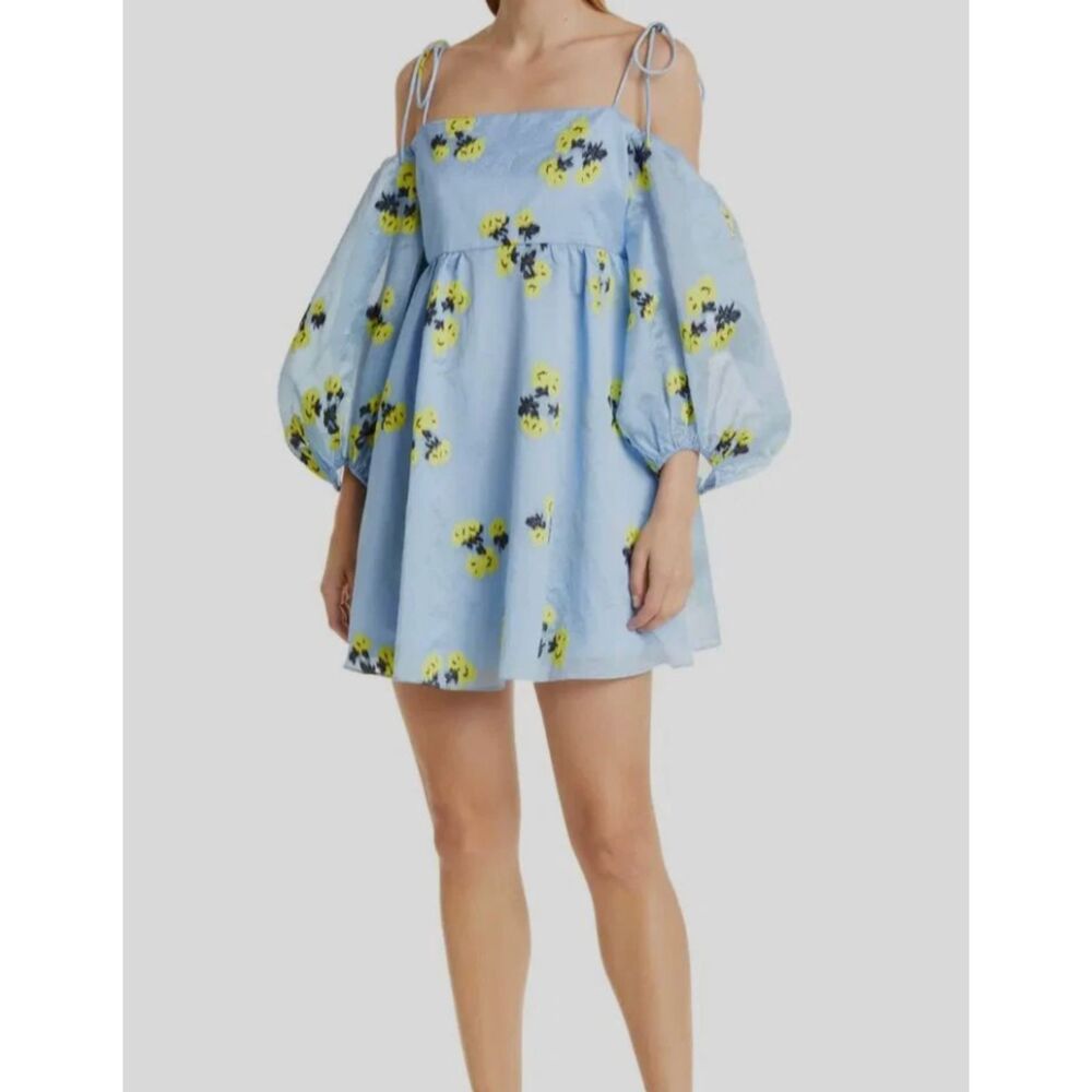 TANYA TAYLOR Marisa Floral Cold Shoulder Cocktail Dress Blue Sz 2